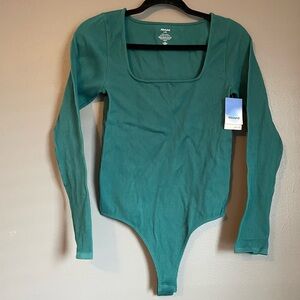 NWT Abound Sz L/XL Women’s Green Square Neck Long Sleeve Bodysuit Top Ret $20!
